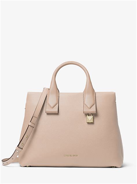 michael michael kors rollins large pebbled leather satchel|Michael Kors white manhattan bag.